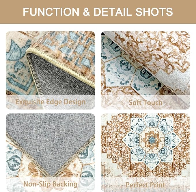 Tritard 100% Non Slip Kitchen Rugs Sets of 3 Washable Boho Kitchen Mats - Image 5