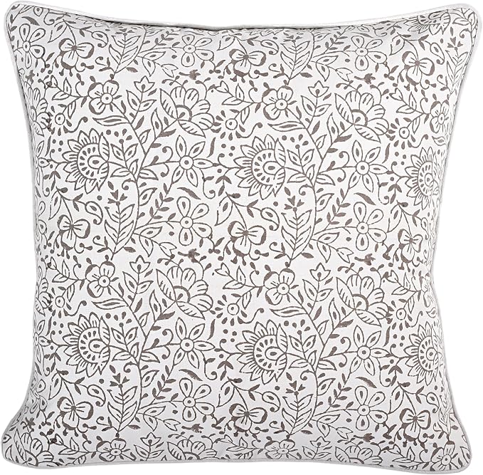 Ridhi Block Print Taupe Pillow Cover 18" x 18" Decorative Couch Pillows - Image 7
