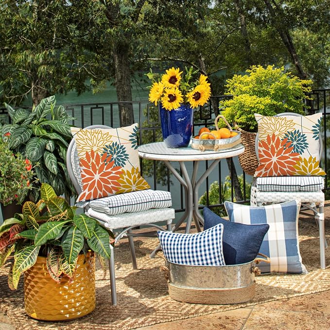 Orange and Yellow Floral Pillow Covers 18x18 Set of 2 Fall Outdoor Waterproof - Image 6