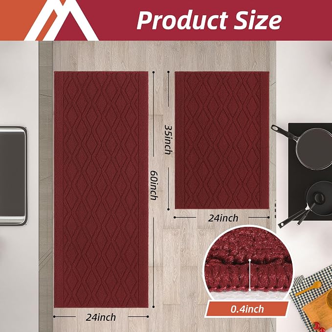 COSY HOMEER 60x24Inch/35X24Inch Kitchen Rugs Sets Non-Slip Washable Kitchen Mats - Image 6