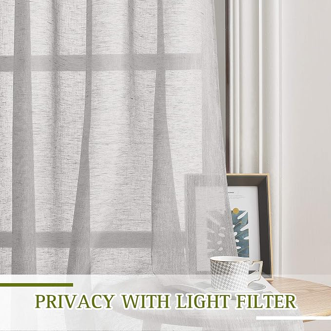 NICETOWN Semi Sheer Grey Curtains 84 inches Long, Grommet Linen Weave Semi - Image 3
