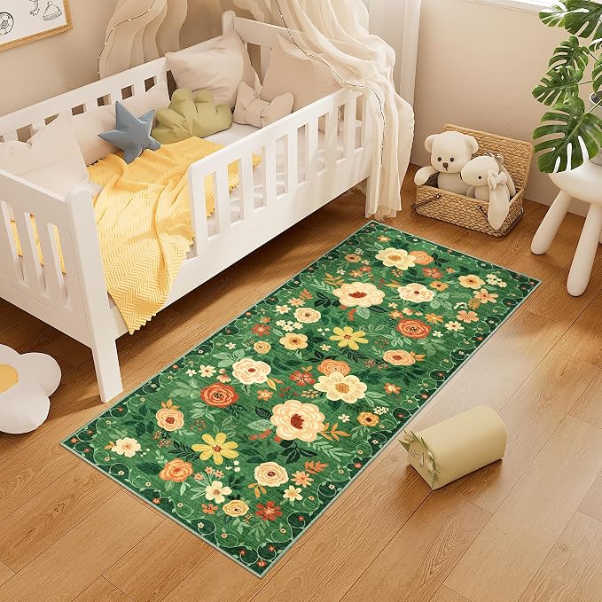 DUKINO 2x5 Runner Rug for Hallway, Washable Kitchen Floral Runner Rug - Image 3