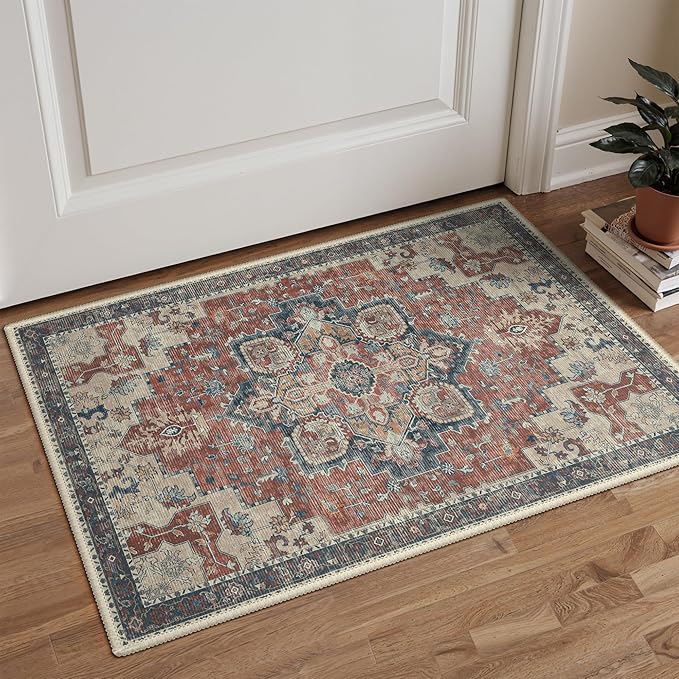 GENIMO Area Rug 2x3 Doormat, Machine Washable Low Pile Rugs, Small Retro by GENIMO