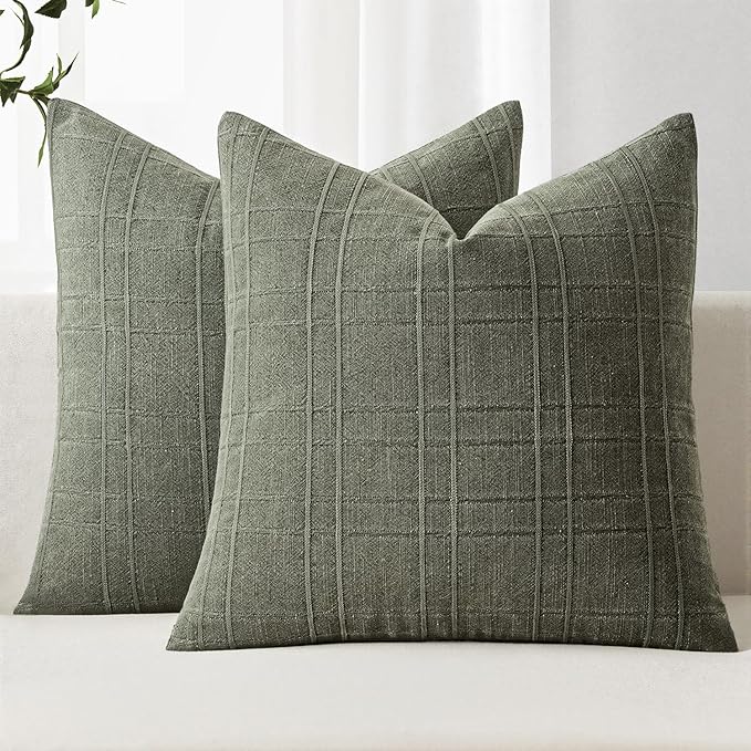 MIULEE Decorative Linen Check Throw Pillow Covers Neutral Farmhouse Vintage by MIULEE