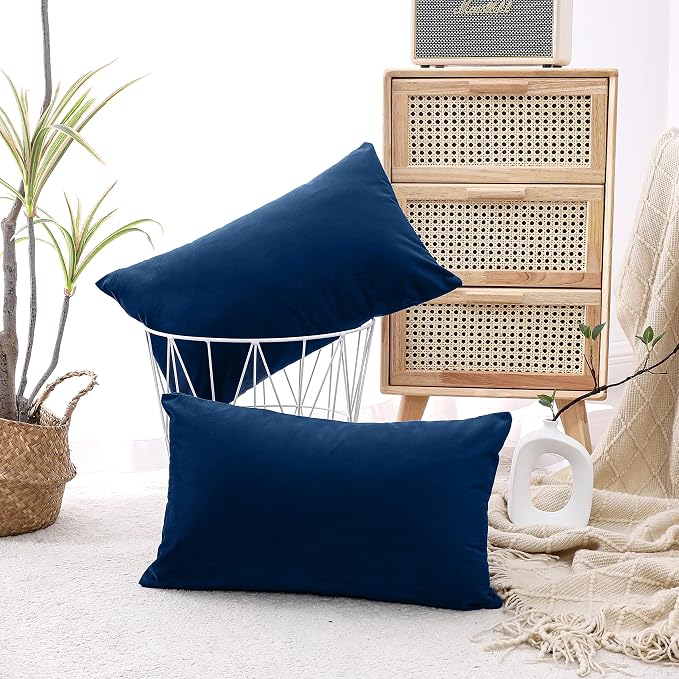 NiNi ALL Decorative Throw Pillow Covers Velvet 20x30 Inch Pack of 2 Dark Blue - Image 4
