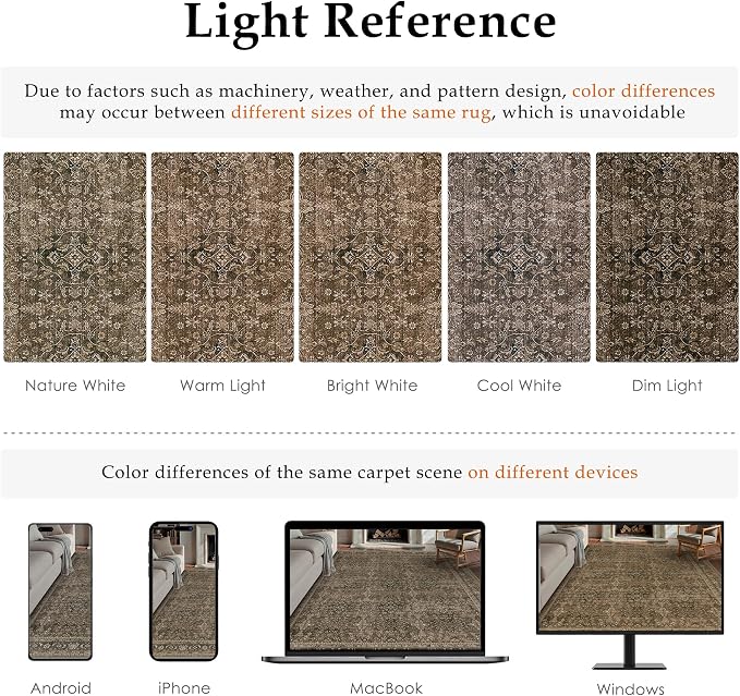 PureCozy 6x9 Area Rug for Living Room Brown Vintage Washable Bedroom Carpet - Image 2