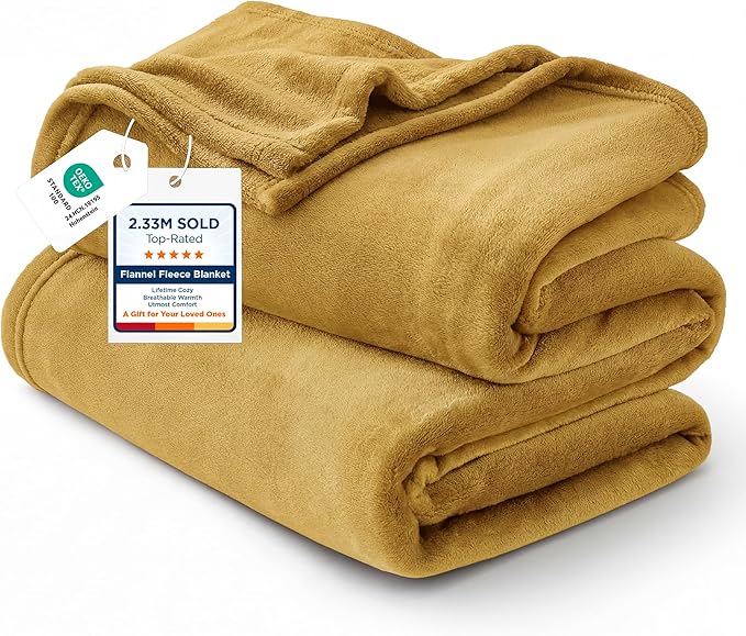 Bedsure Fleece Blanket Queen Blanket Gold Yellow by BEDSURE