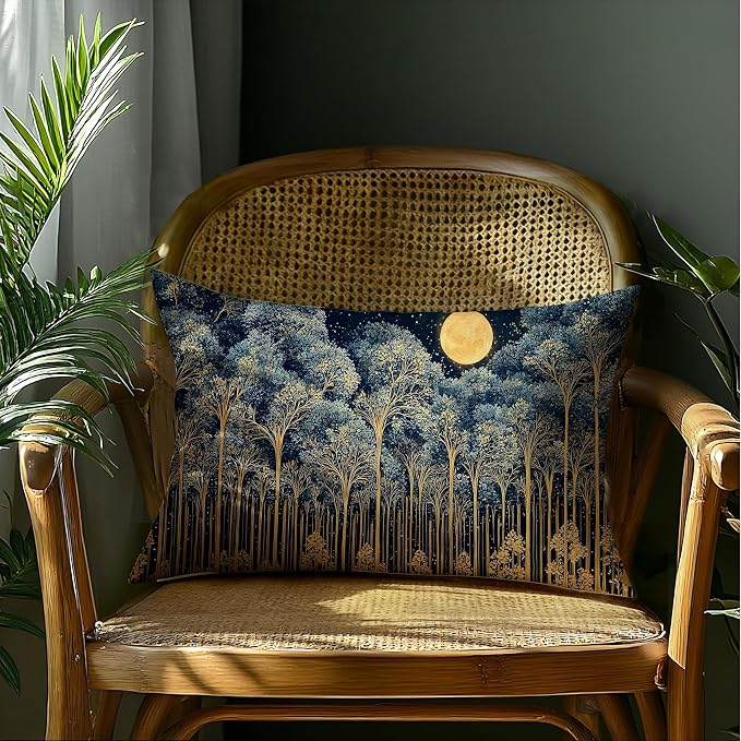 Rustic William Morris Night Forest Moon Decor Pillow Covers 12x20, Vintage Dark - Image 4