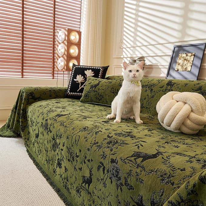 ROOMLIFE Green Couch Cover Sofa Covers, Chenille Couches Covers by ROOMLIFE
