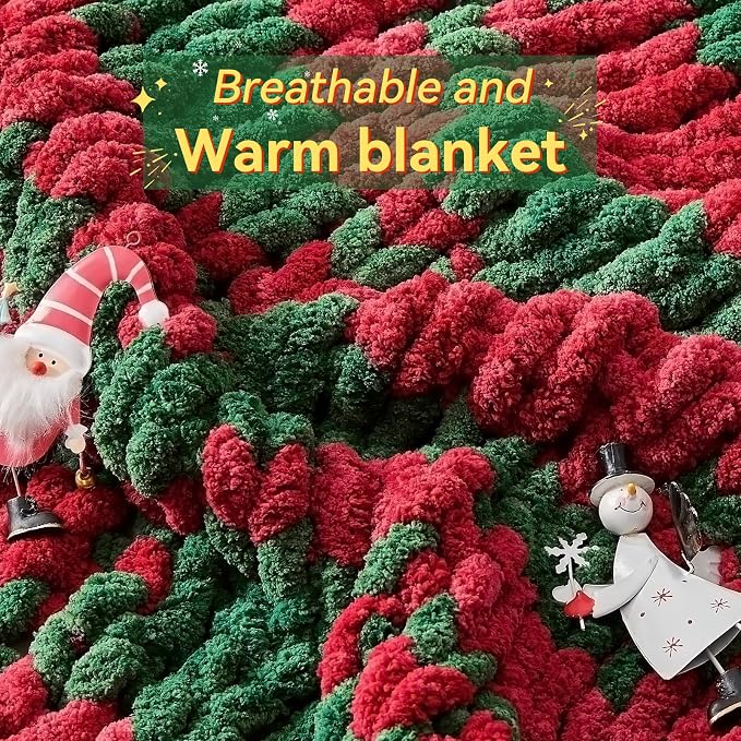 Negwoo Chunky Knit Throw Blanket, Handmade Stripe Crochet Big Thick Blanket - Image 3