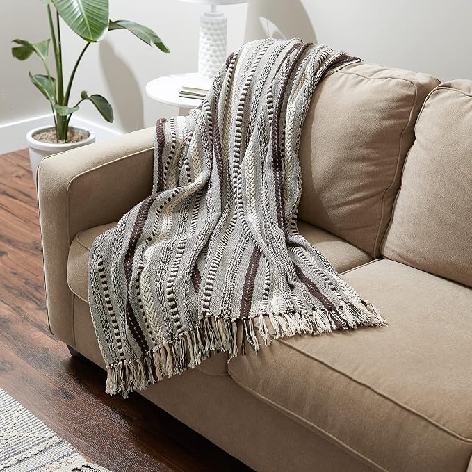 DII Braided Striped Decorative Throw Blanket, Dark Brown - Image 4