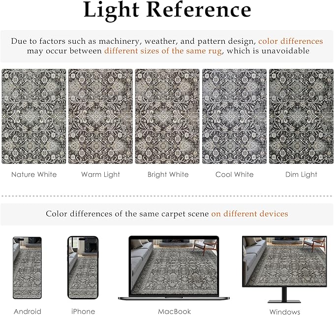 PureCozy Black Entryway Rug 2x3 Vintage Area Carpet Indoor Kitchen Washable - Image 6