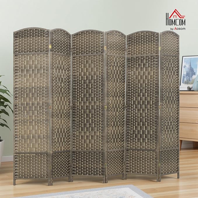 HOMCOM Room Divider, 6 Ft 6 Panel Folding Privacy Screen, Hand-Woven PP Wall - Image 2
