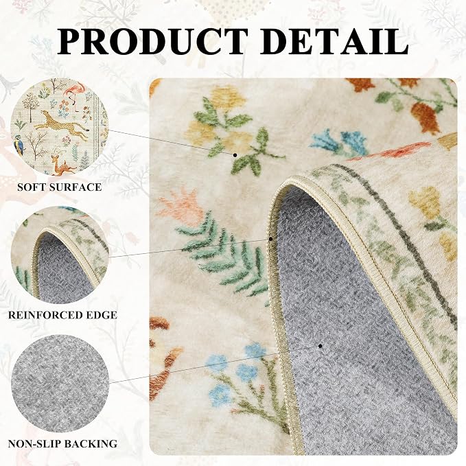 DUKINO 4ft Round Rug, Washable Round Area Rug, Non Slip Indoor Low Pile Animal - Image 5