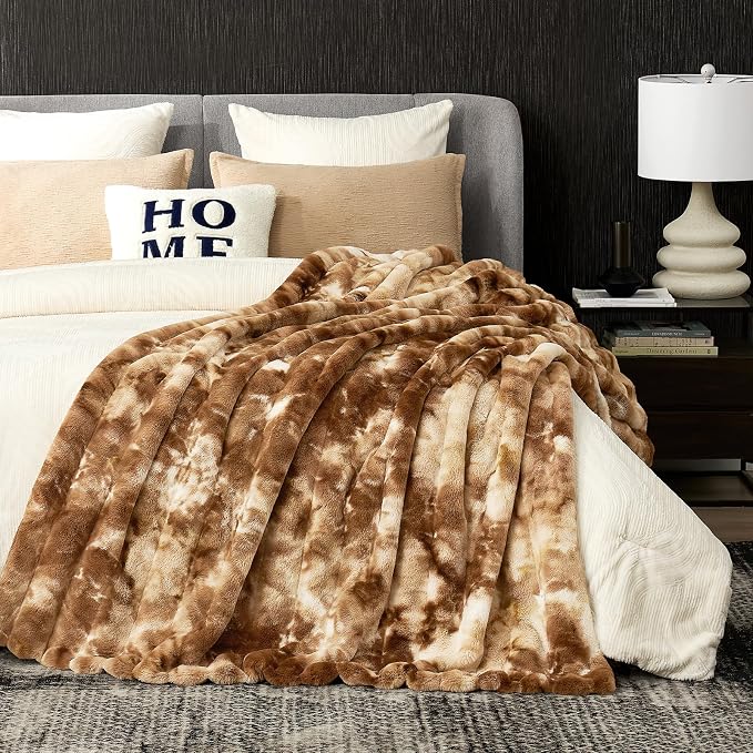 Cozy Bliss Deluxe Striped Rabbit Faux Fur Throw Blanket, Soft Fluffy Warm Plush - Image 6