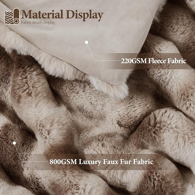 Touchat Luxury 1000GSM Rabbit Faux Fur Blanket, Super Heavy Warm Cozy Brown - Image 2