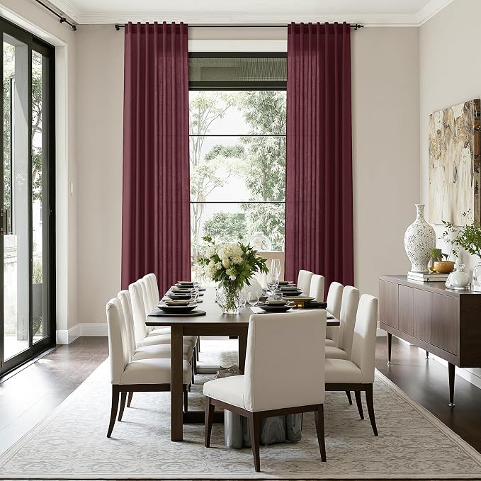 Nanspring Burgundy Linen 112 Inch Curtains - Image 8