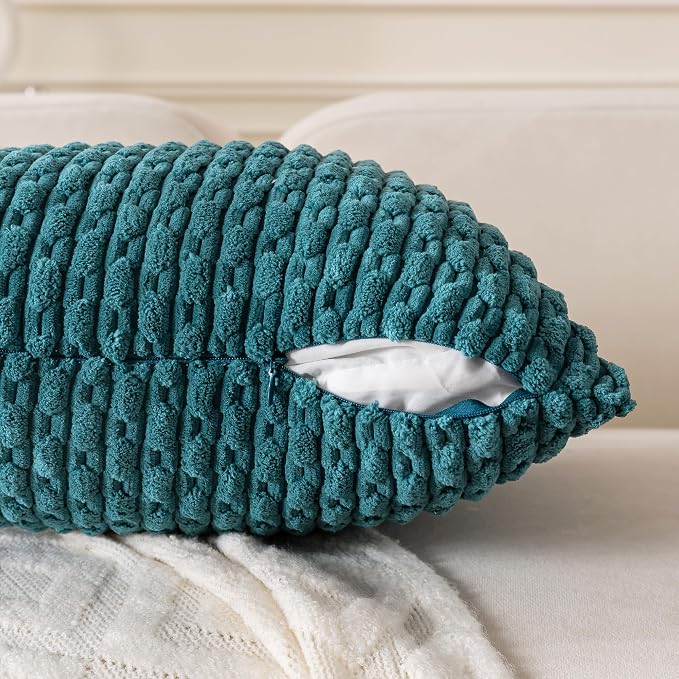 Set of 4 Teal Decorative Throw Pillow Covers 18x18 Inch Corduroy Pillow Covers - Image 4