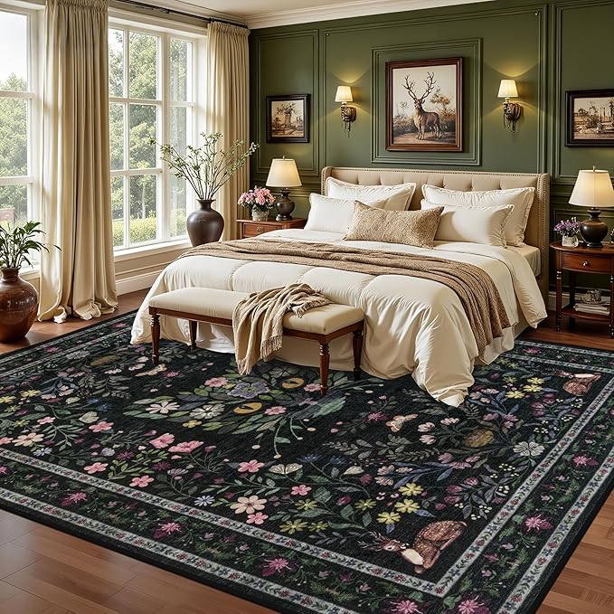 8x10 Area Rugs Living Room Rug: Vintage Washable Rug Floral Soft Carpet Indoor - Image 2