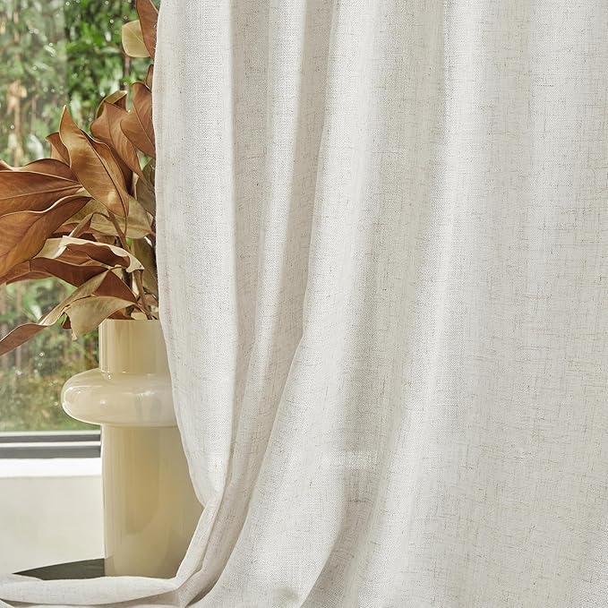 MYSKY HOME Linen Curtains for Sliding Glass Door, Back Tab Semi Sheer Curtain - Image 7