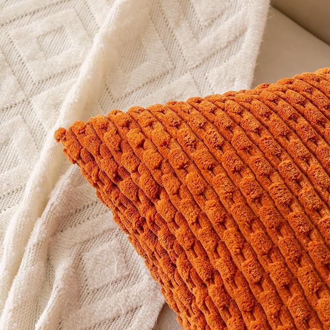 Set of 4 Burnt Orange Decorative Throw Pillow Covers 26x26 Inch Corduroy Pillow - Image 3