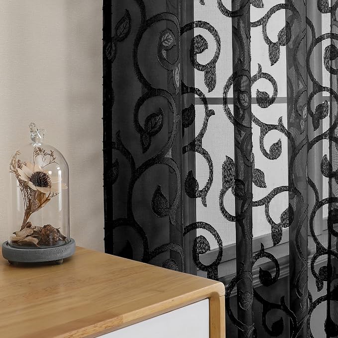 OWENIE Furman Sheer White Curtains, 45 Inch Length 2 Panels Set, Airy Jacquard by OWENIE