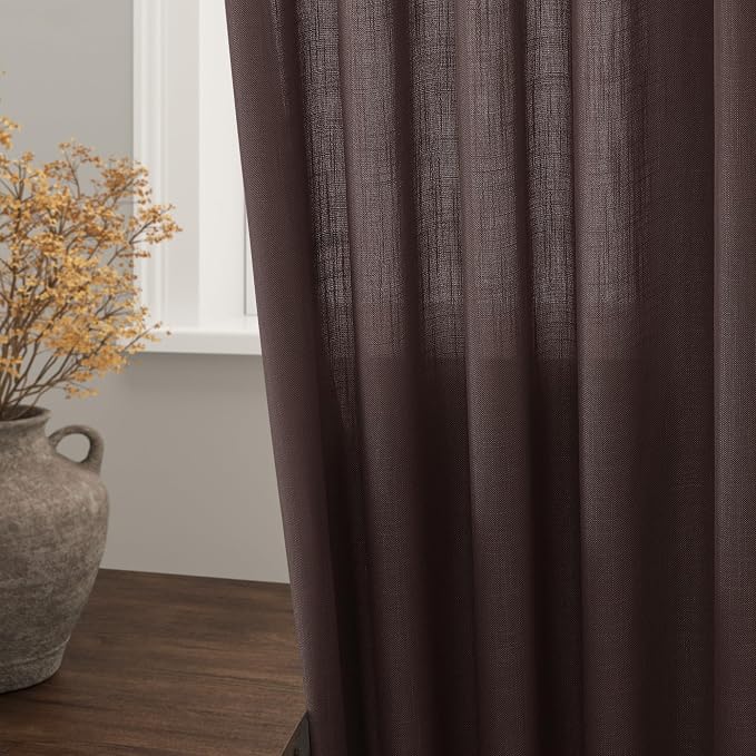 Nanspring Coffee Linen Blend Drapes 84 Inch Length 2 Panels Set Back Tab Rod - Image 2