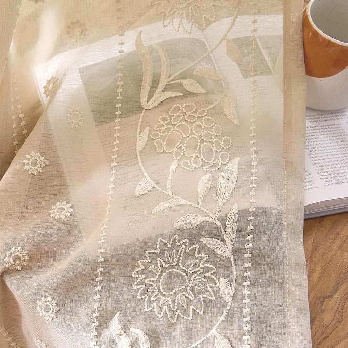 jinchan Winslow Beige Sheer Curtains 84 Inch - Image 5