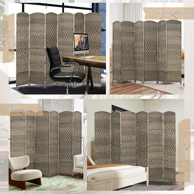 HOMCOM Room Divider, 6 Ft 6 Panel Folding Privacy Screen, Hand-Woven PP Wall - Image 6