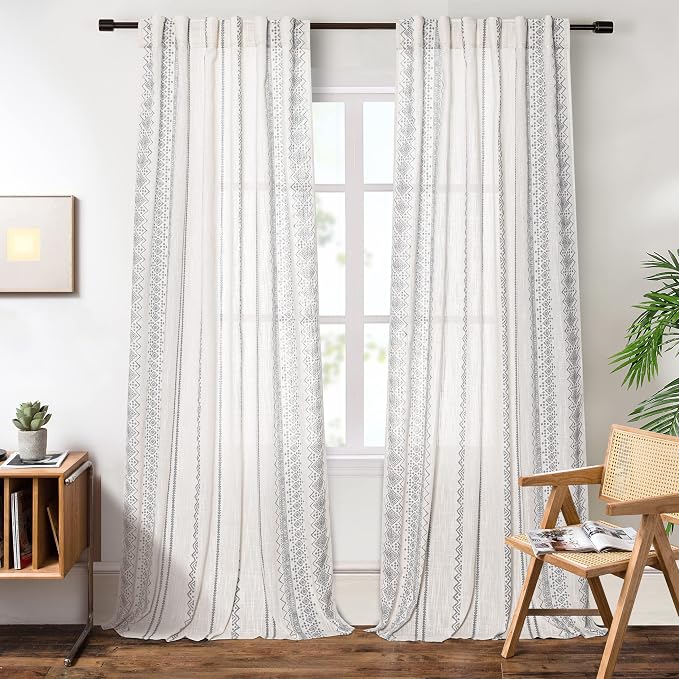 MEETSKY Light Filtering Curtains 95 Inches Long Boho Cotton Curtains - Image 3
