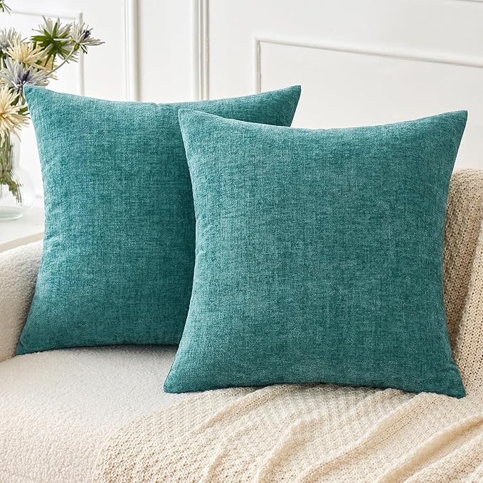 MIULEE Pack of 2 Couch Throw Pillow Covers 20x20 Inch Soft Teal Chenille Pillow by MIULEE