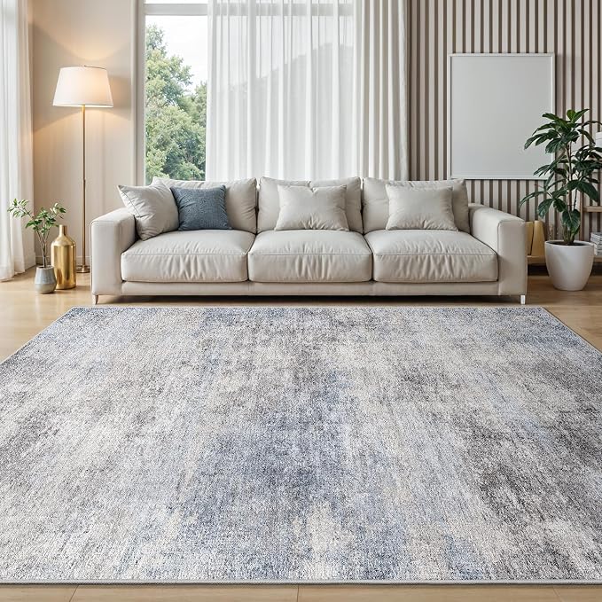 Washable Abstract 8x10 Area Rug: Low Pile and Non-Slip Rubber Backing Modern by EISUROM