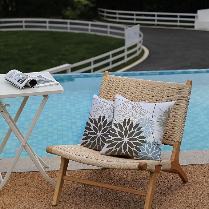 DFXSZ Brown Blue Flower Pillow Covers 20x20 Inch Set of 2 Summer Outdoor - Image 3