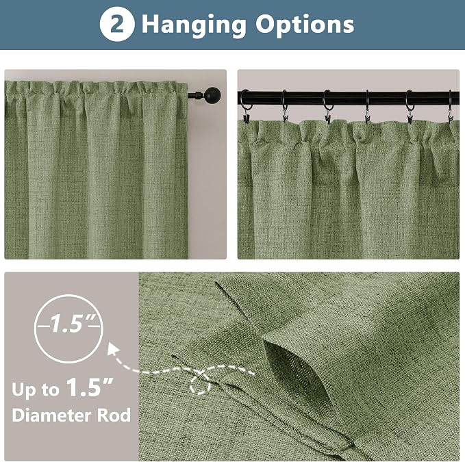 Chyhomenyc Green Valance for Windows, Light Filtering Faux Linen Slub Textured - Image 4