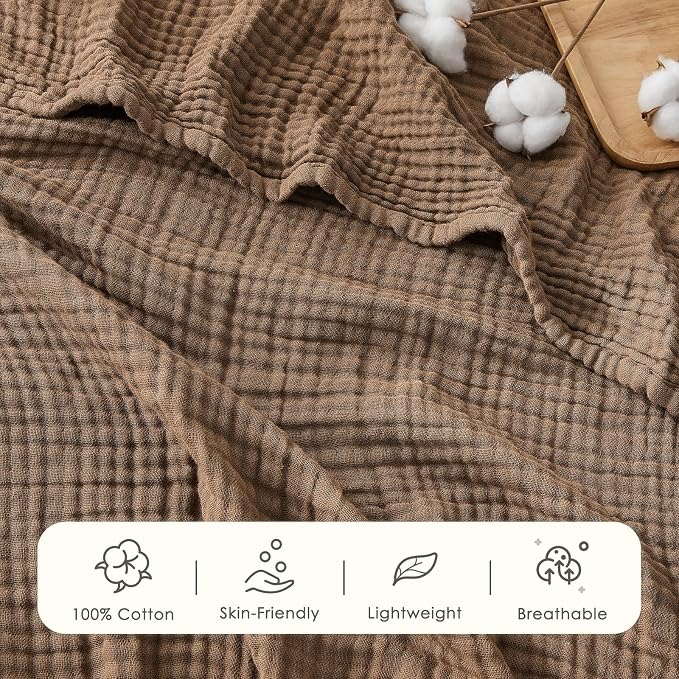EMME Cotton Muslin Queen Blanket Bed Layering Breathable Gauze Blanket Soft - Image 4