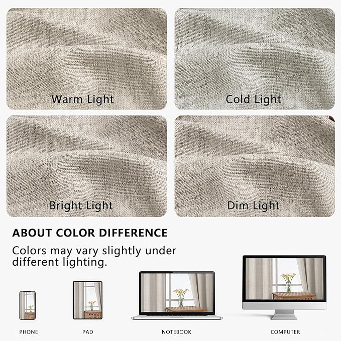 OVZME Valance for Windows, Light Filtering Faux Linen Textured Small Kitchen - Image 8