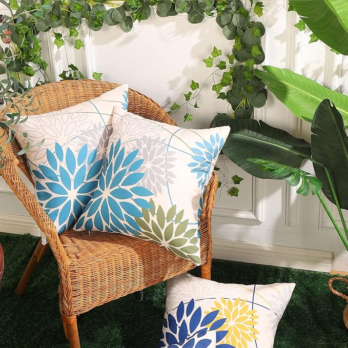 DFXSZ Blue Army Green Outdoor Pillow Covers Set of 2 16X16 Inch Teal Floral - Image 2
