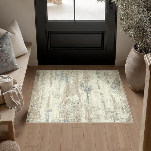 2x3 Area Rug Washable Beige Brown Abstract Modern Neutral Entryway Carpet Non by PureCozy