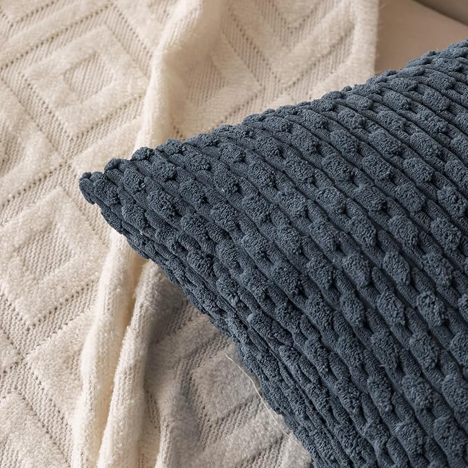 Set of 4 Grey Blue Decorative Throw Pillow Covers 20x20 Inch Corduroy Pillow - Image 3