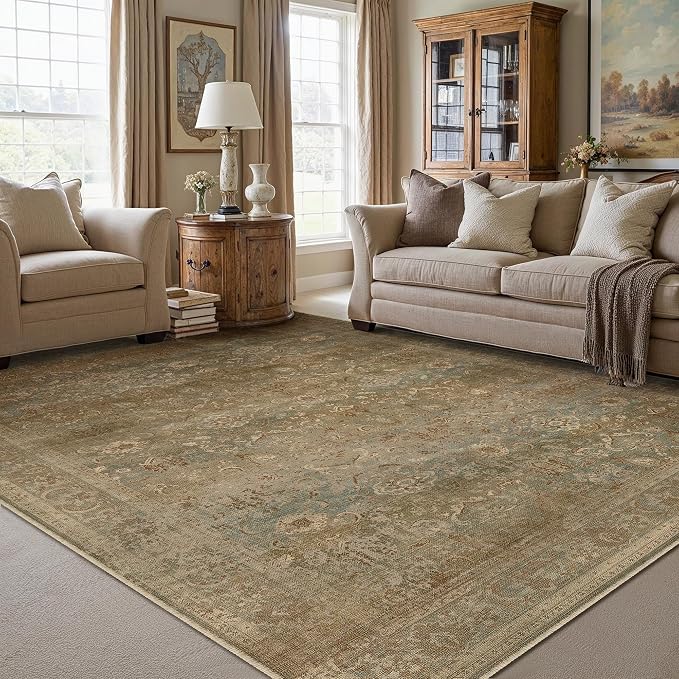 PureCozy Vintage Area Rug 8x10 Washable Brown Living Room Carpet Large Indoor - Image 5