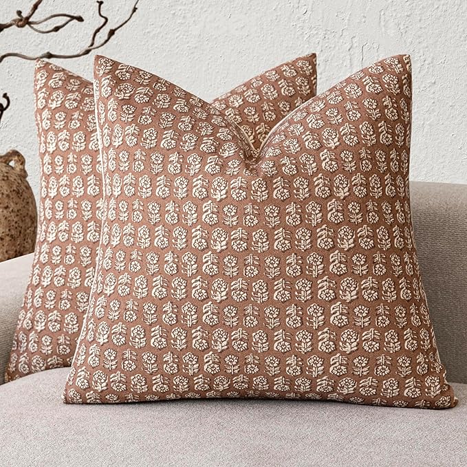 Foindtower Set of 2 Decorative Vintage Floral Print Throw Pillow Covers Neutral by Foindtower
