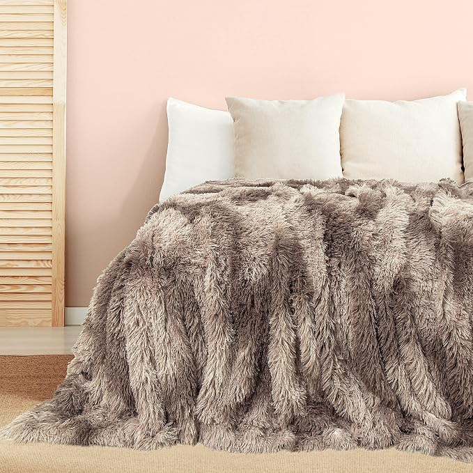Tuddrom Decorative Extra Soft Faux Fur Blanket Queen Size 80" x 90", Solid - Image 2