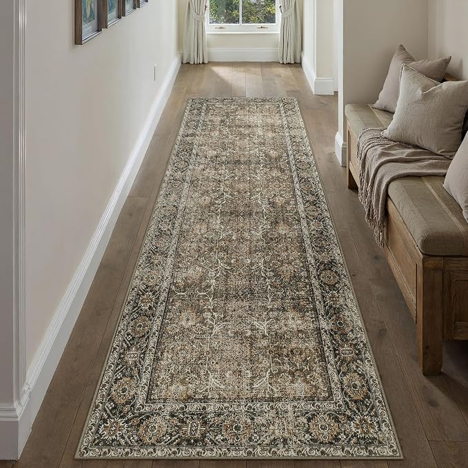 PureCozy Brown Runner Rug 2'6"x14' Vintage Area Carpet Hallway Long Indoor - Image 5