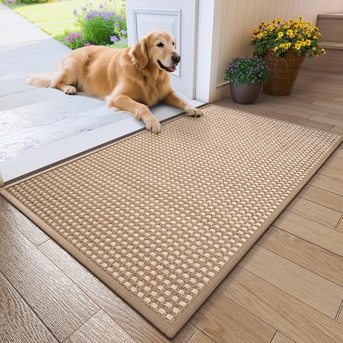 Front Door Mat 31''x47'', Absorbent Dirt Resist Washable Non Slip Low-Profile by QiCaiJia