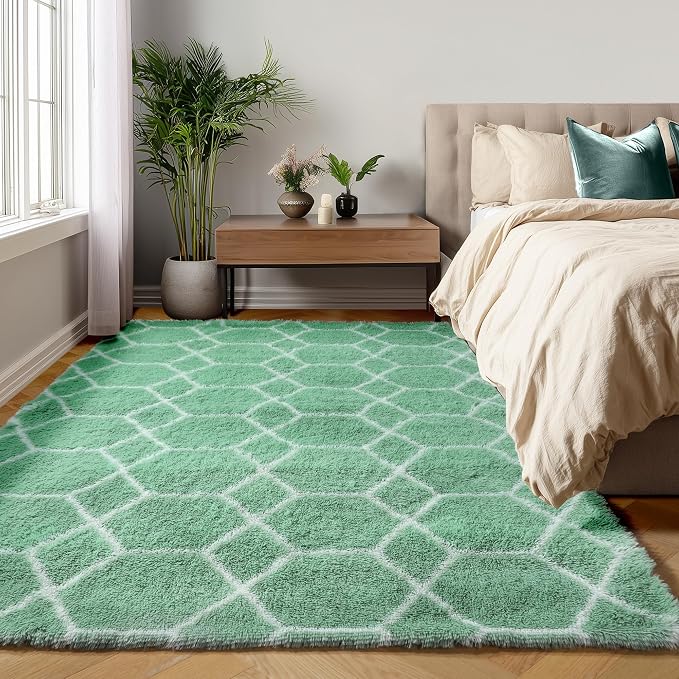 ONASAR Area Rugs for Bedroom Living Room, 4x6 Fluffy Sage Green and White Throw - Image 4
