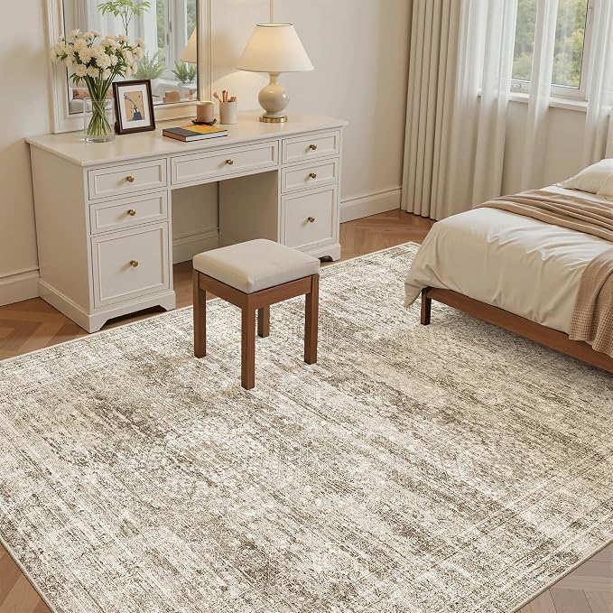 7x9 Area Rug for Living Room Washable Abstract Vintage Soft Thin Indoor Floor - Image 4