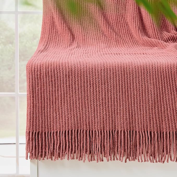 inhand Coral Pink Chunky Chenille Throw Blanket - Image 8