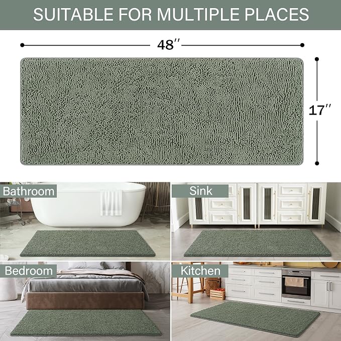 LOCHAS Luxury Bathroom Rug Shaggy Bath Mat 48 x 17 Inch, Washable Non Slip Bath - Image 2