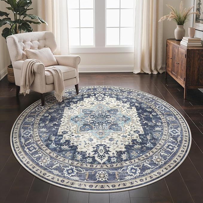 GENIMO 5FT Round Area Rugs for Living Room, Circle Rugs Machine Washable Low by GENIMO