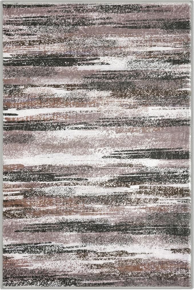 Lansny Modern Abstract 4x6 Living Room Washable Rug Non-Slip Soft Bedroom Area - Image 8